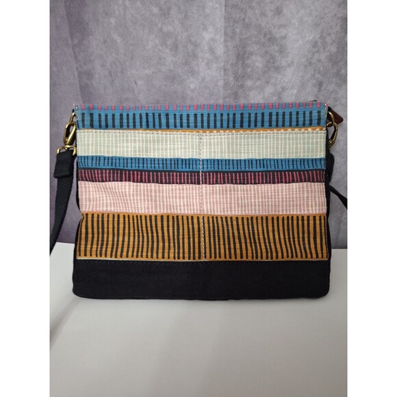 Fossil Passport Crossbody Purse Handbag Canvas Striped Multicolor Y2K Bohemian - Picture 4 of 13